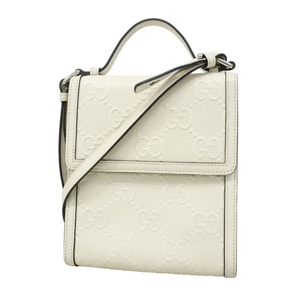 Gucci Shoulder Bag GG Embossed 625782 Leather White Women's P3488700